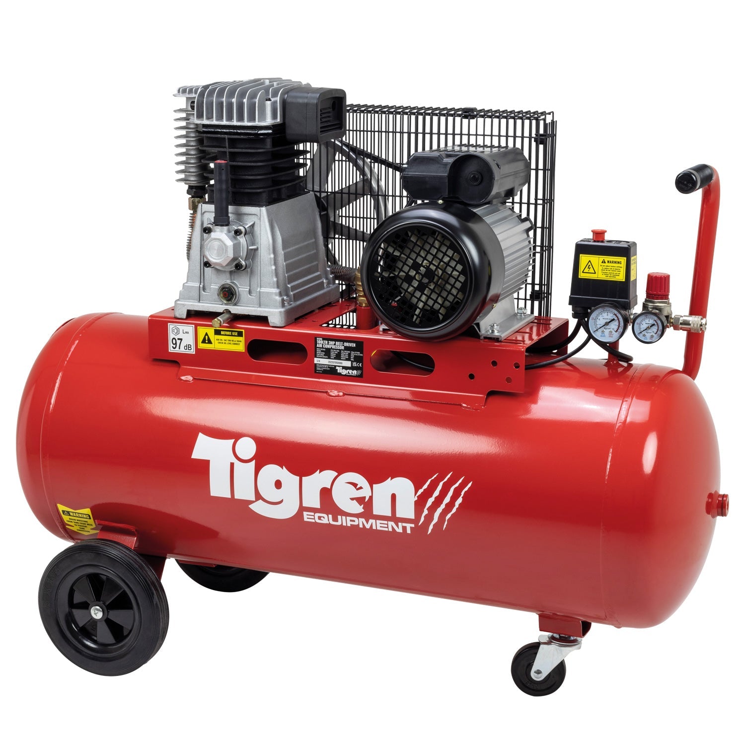 TIGREN 100ltr 3hp Belt-Driven Compressor, Sip Industrial