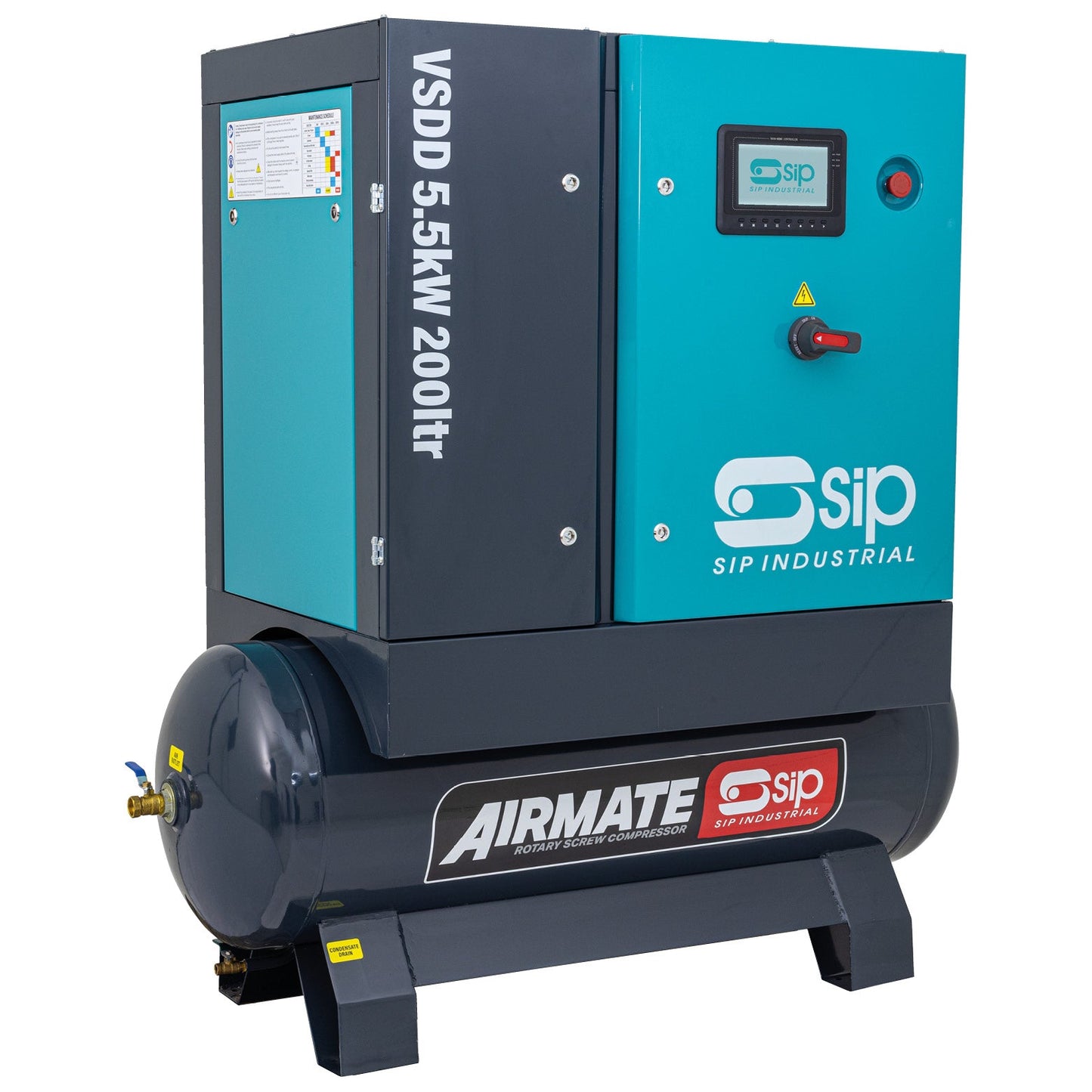 SIP VSDD 5.5kW 8bar 200ltr 400v Rotary Screw Compressor, Sip Industrial