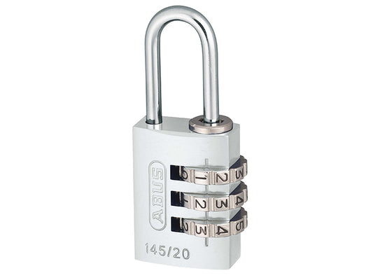 145/20 20mm Aluminium Combination Padlock Silver 46574, ABUS Mechanical