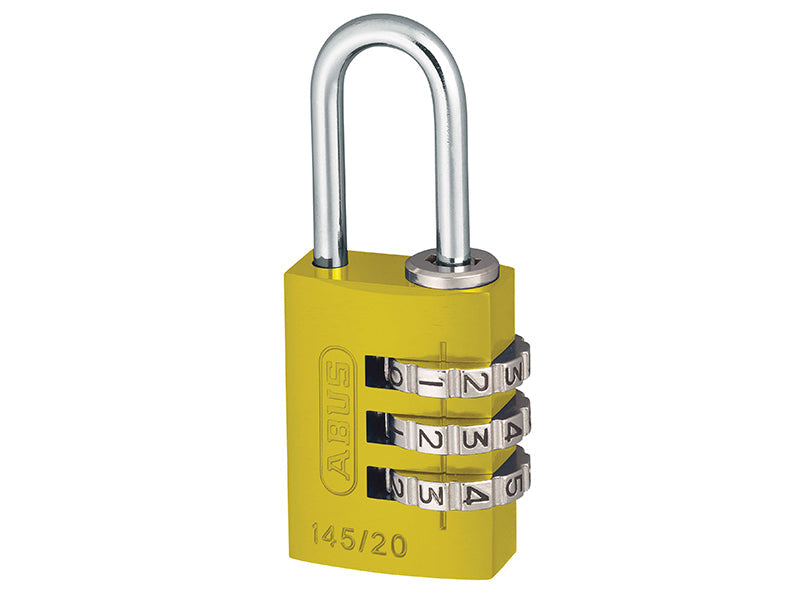 145/20 20mm Aluminium Combination Padlock Yellow 46572, ABUS Mechanical