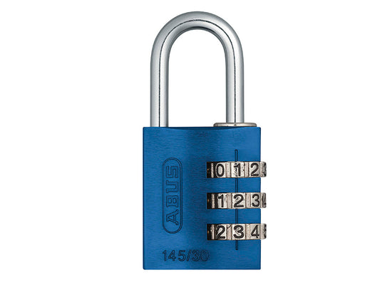 145/30 30mm Aluminium Combination Padlock Blue 46577, ABUS Mechanical