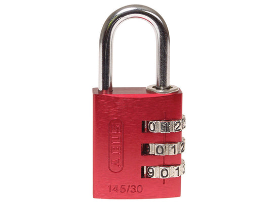 145/30 30mm Aluminium Combination Padlock Red 46578, ABUS Mechanical