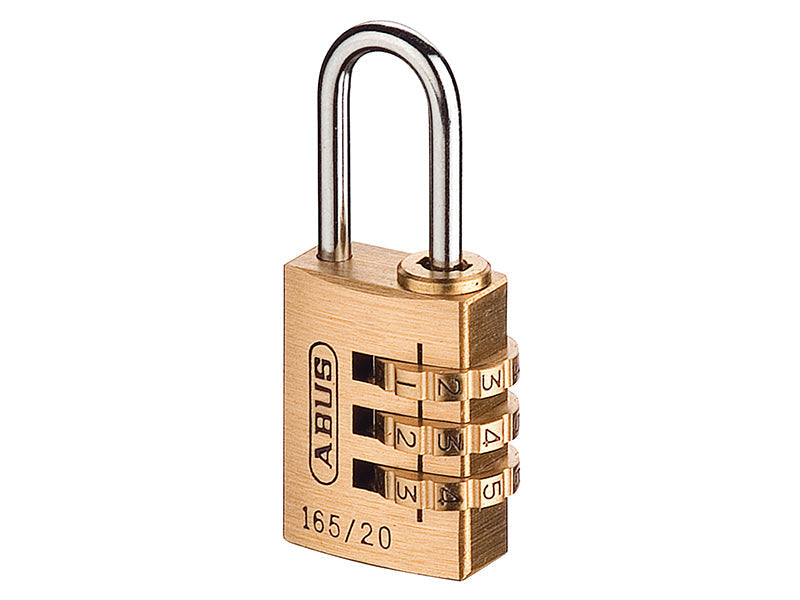 165/20 20mm Solid Brass Body Combination Padlock (3-Digit) Carded, ABUS Mechanical