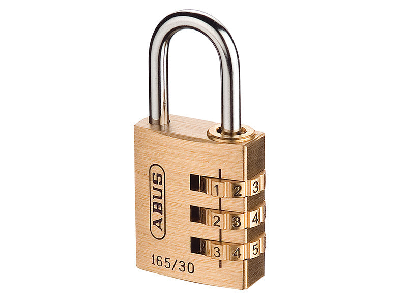 165/30 30mm Solid Brass Body Combination Padlock (3-Digit) Carded, ABUS Mechanical