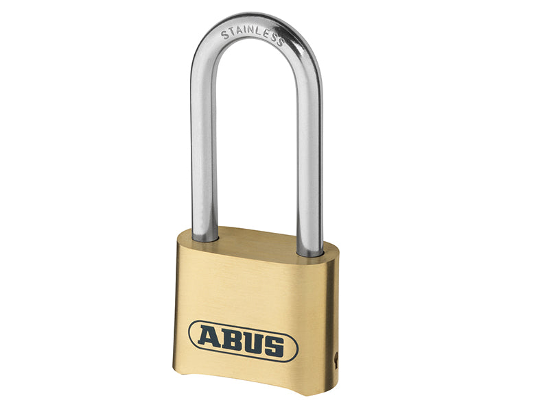 180IB/50HB63 50mm Brass Body Combination Padlock Long Shackle (4-Digit) Carded, ABUS Mechanical