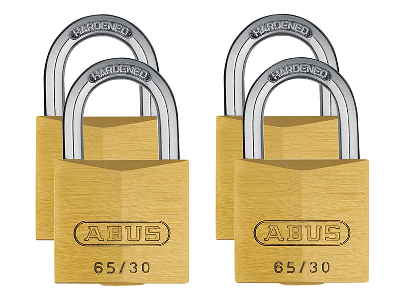 65/30mm Brass Padlock Quad Pack, ABUS Mechanical