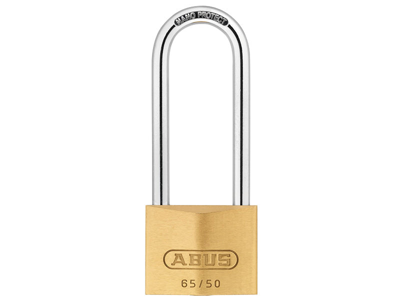 65/50mm Brass Padlock 80mm Long Shackle Carded, ABUS Mechanical