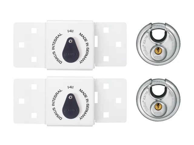 141/200 Diskus® Integral Van Lock White & 26/70mm Diskus® Padlock Twin Pack, ABUS Mechanical