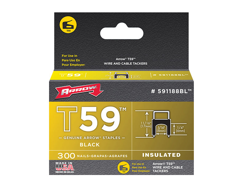 T59 Insulated Staples Black 6 x 8mm (Box 300), Arrow