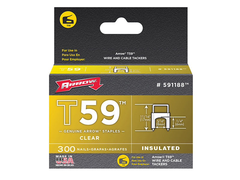 T59 Insulated Staples Clear 6 x 8mm (Box 300), Arrow