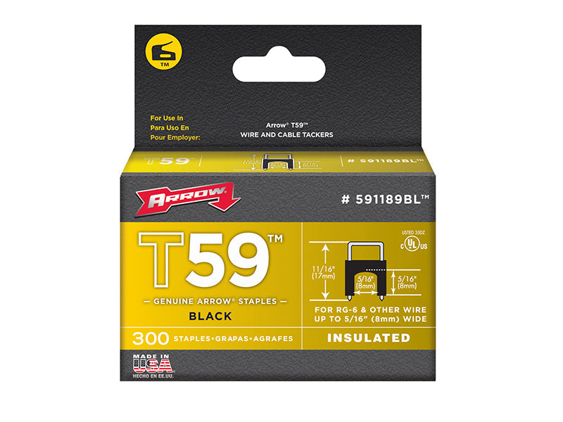 T59 Insulated Staples Black 8 x 8mm (Box 300), Arrow