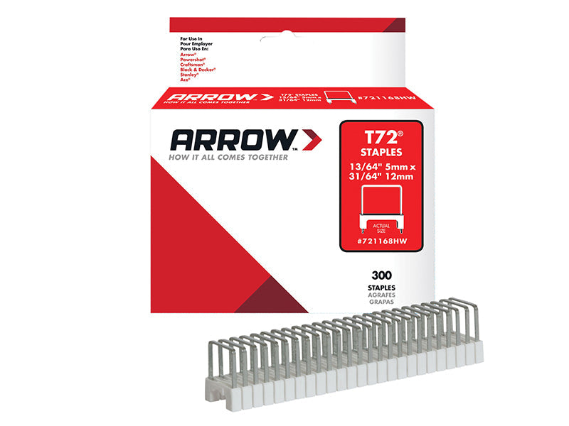 T72HW Clear Insulated Staples for Hardwood 5 x 12mm (Box 300), Arrow