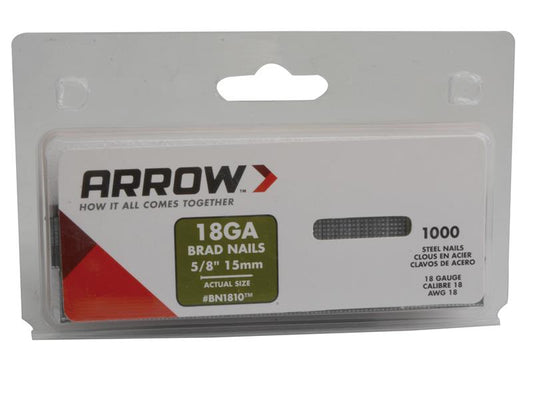 BN1810 Brad Nails 15mm (Pack 1000), Arrow