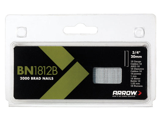 BN1812B Brad Nails 20mm Brown Head (Pack 2000), Arrow