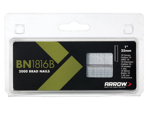 BN1816B Brad Nails 25mm Brown Head (Pack 2000), Arrow