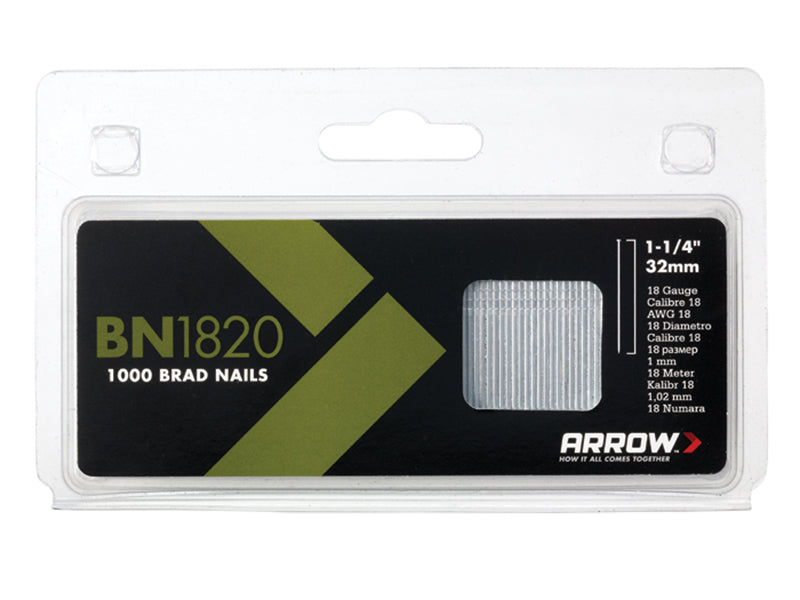 BN1820 Brad Nails 32mm 18g (Pack 1000), Arrow