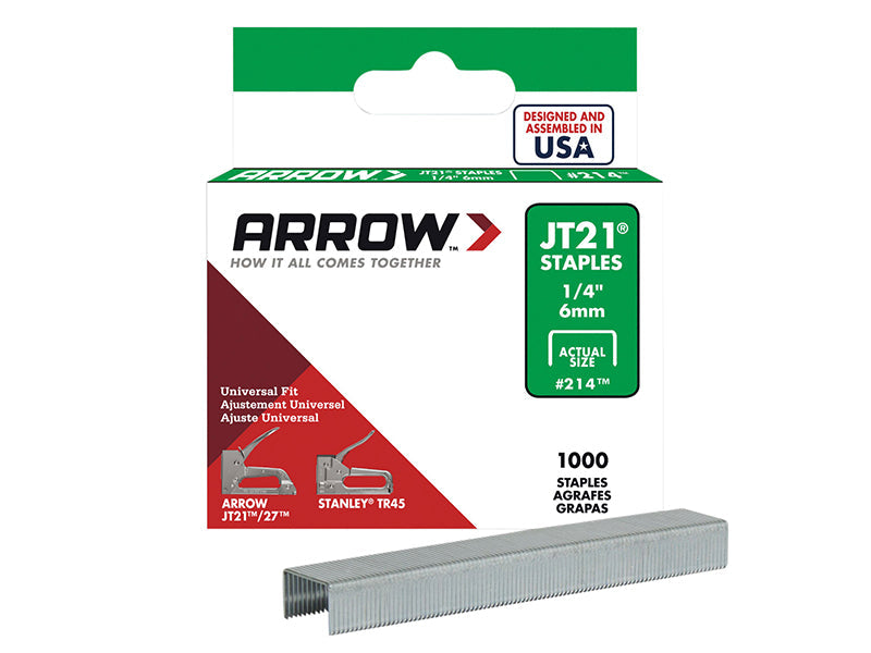 JT21 T27 Staples 6mm (1/4in) (Box 1000), Arrow