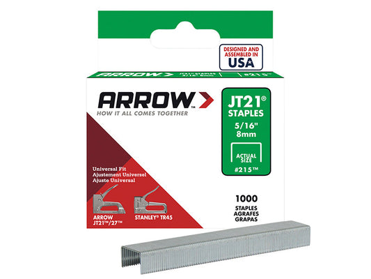 JT21 T27 Staples 8mm ( 5/16in) (Box 1000), Arrow