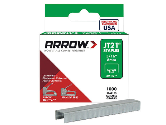 JT21 T27 Staples 8mm ( 5/16in) (Box 5000), Arrow