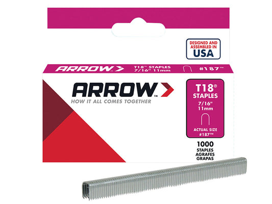 T18 Staples 11mm (7/16in) (Box 1000), Arrow