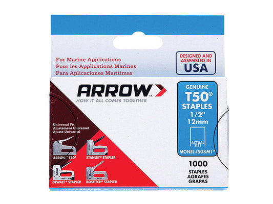 T50M 508m Monel Staples 12mm (1/2in) (Box 1000), Arrow