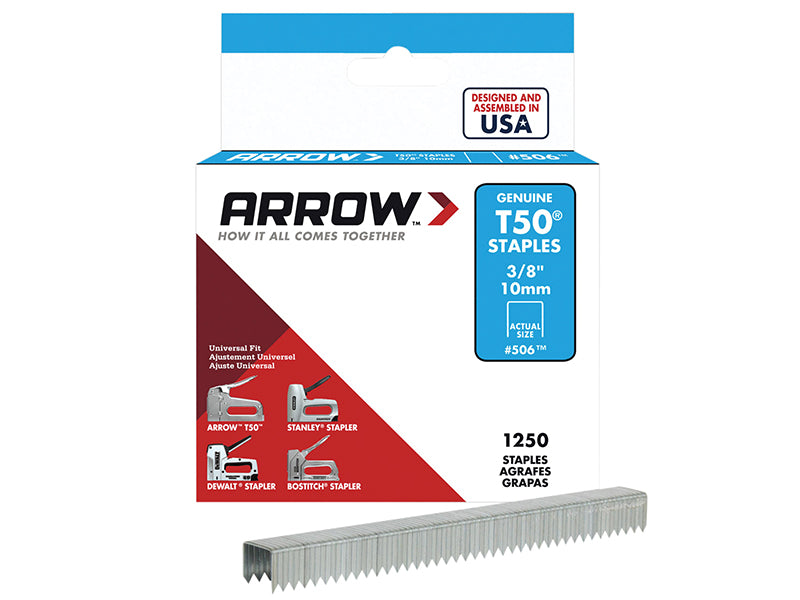 T50 Staples 10mm (3/8in) (Box 1250), Arrow