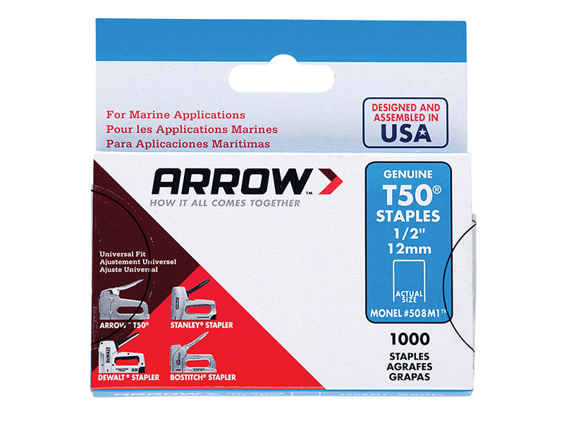 T50M 505m Monel Staples 8mm ( 5/16in) (Box 1000), Arrow