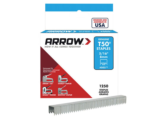 T50 Staples 8mm (5/16in) (Box 1250), Arrow