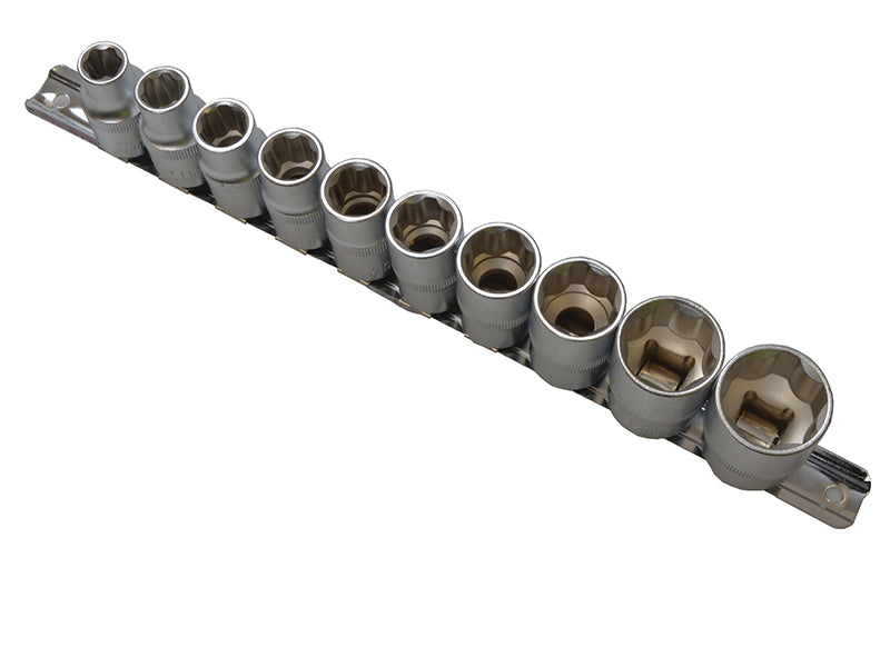 Sockets On Rail Set of 10 Metric 1/2in Drive, BlueSpot Tools