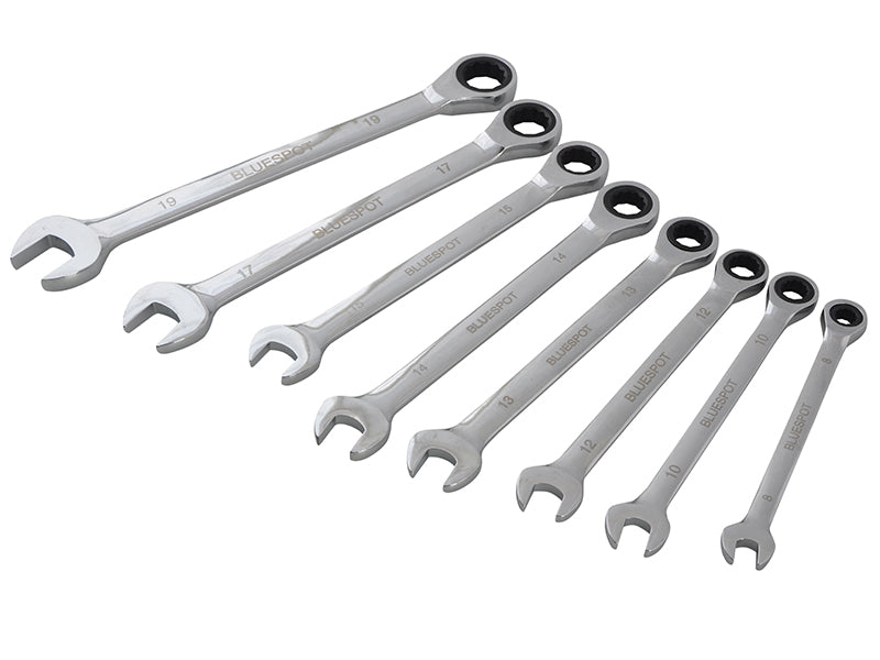 Ratchet Spanner Set, 8 Piece, BlueSpot Tools