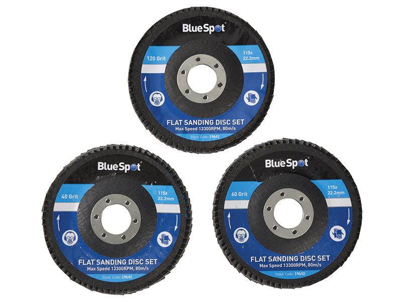 Sanding Flap Disc Set 3 Piece 115mm (4.1/2in), BlueSpot Tools