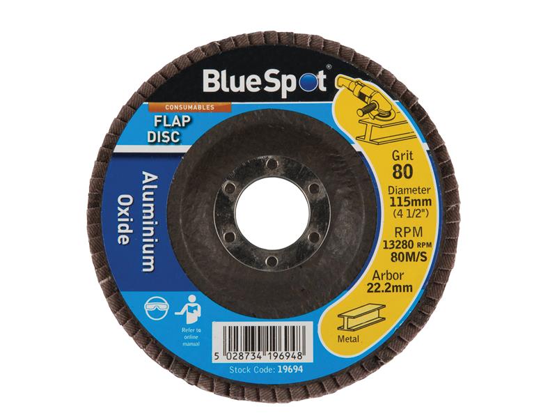 Sanding Flap Disc 115mm 80 Grit, BlueSpot Tools