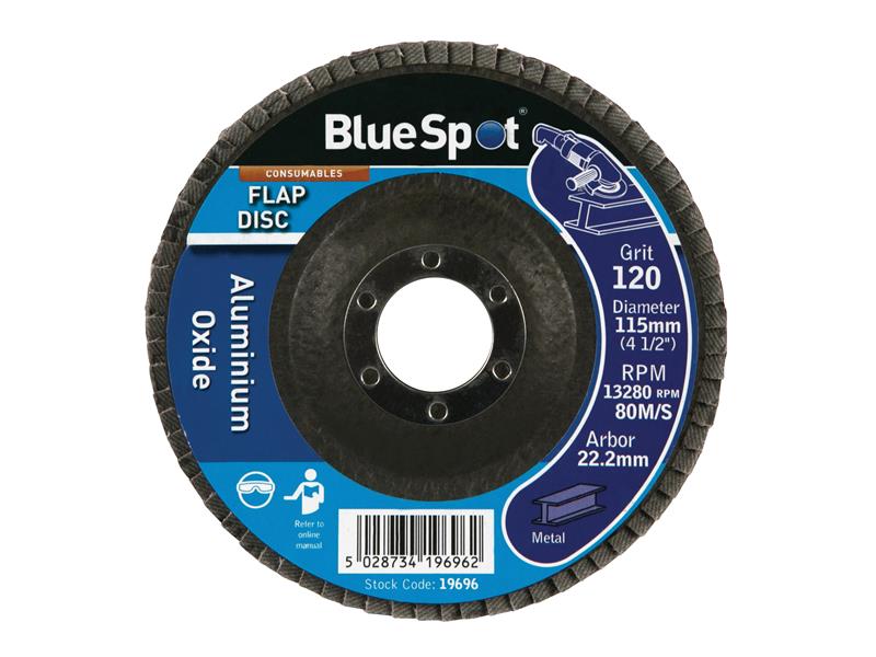 Sanding Flap Disc 115mm 120 Grit, BlueSpot Tools