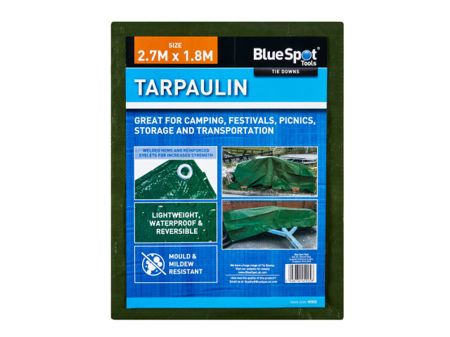 Green Tarpaulin 2.7 x 1.8m, BlueSpot Tools