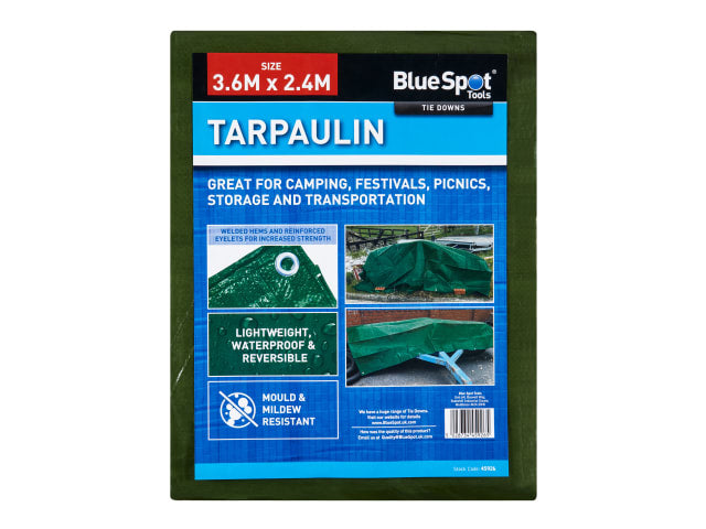 Green Tarpaulin 3.6 x 2.4m, BlueSpot Tools