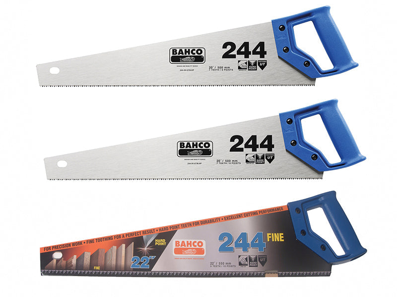 2 x 244 Hardpoint Handsaw 550mm (22in) & 1 x 244 Fine Cut Handsaw 550mm (22in), Bahco