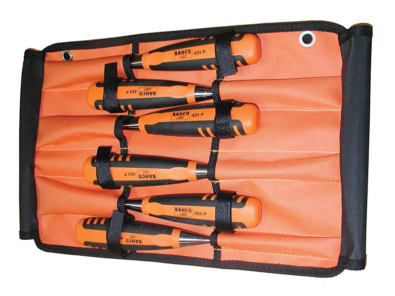 424-P Bevel Edge Chisel Set in Roll, 6 Piece, Bahco