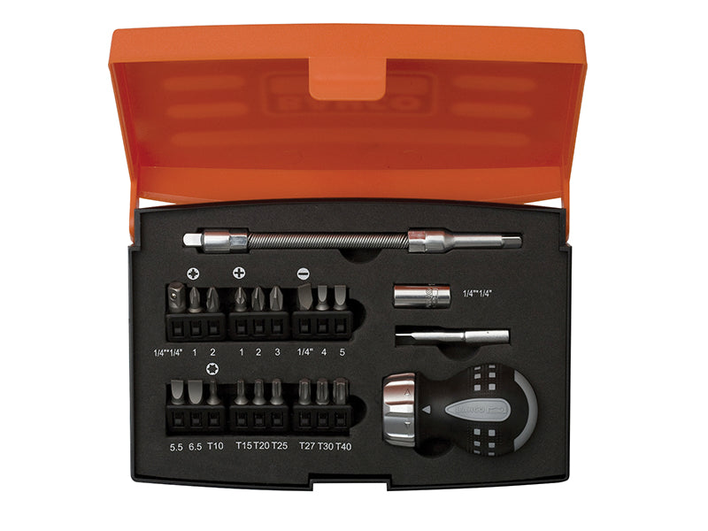 808050S-22 Stubby Ratchet Screwdriver Set, 22 Piece, Bahco