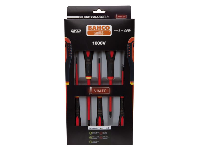 BE-9881SL ERGO™ Slim VDE Insulated Screwdriver Set, 5 Piece, Bahco