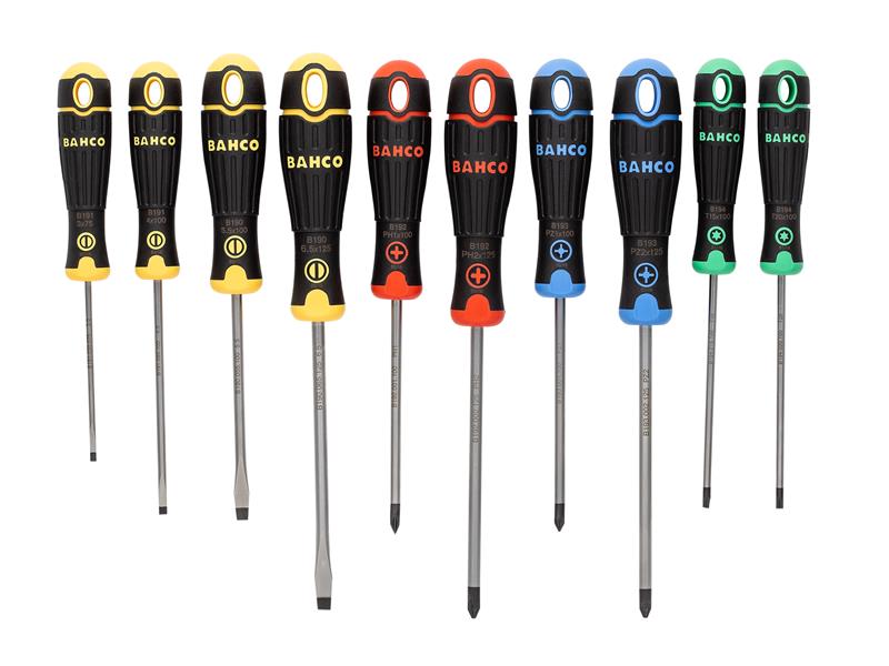 BahcoFit Coloured Handle Screwdriver Set, 10 Piece, Bahco