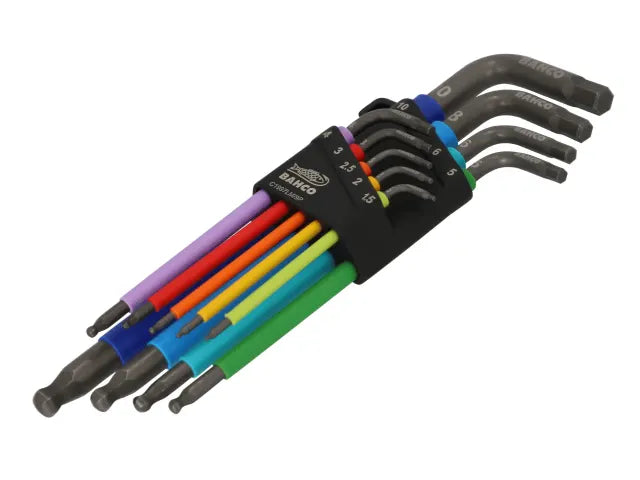 C1997LM/9P Metric Long Ball End Coloured Hex L-Key Set, 9 Piece, Bahco