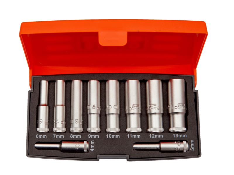 S0810L 1/4in Drive Deep Socket Set of 10 Metric, Bahco