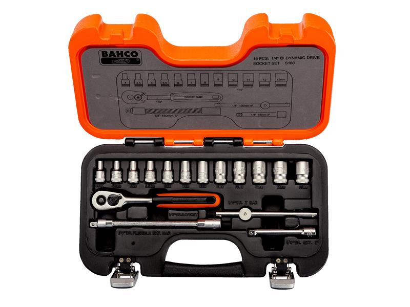 S160 Socket Set of 16 Metric 1/4in Drive, Bahco