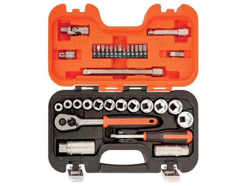 S330 Socket Set of 34 Metric 3/8in Drive + 1/4in Accessories, Bahco