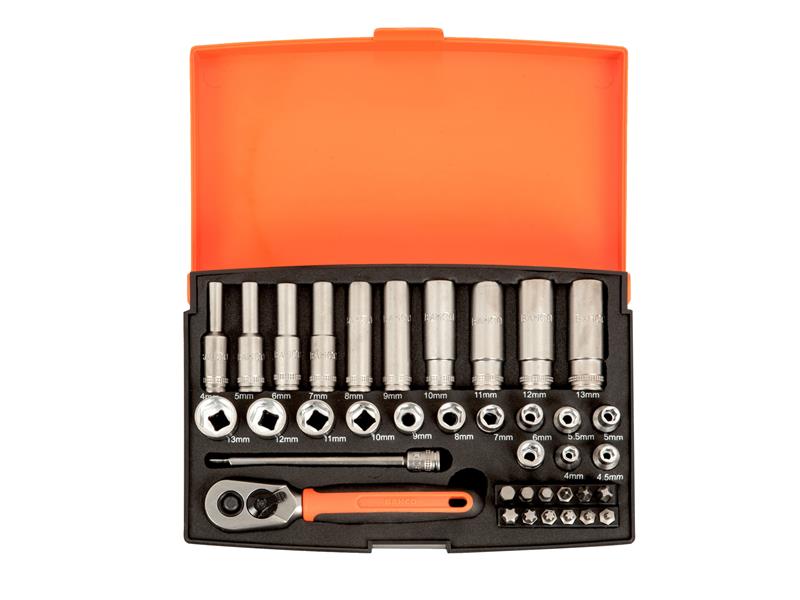 SL25L Socket Set of 37 Metric 1/4in Deep Drive, Bahco