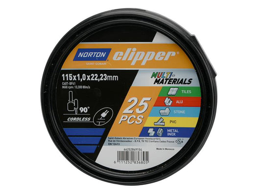 Clipper® Multi-Material Cutting Discs 115 x 22.23mm (Tub of 25), Norton Clipper