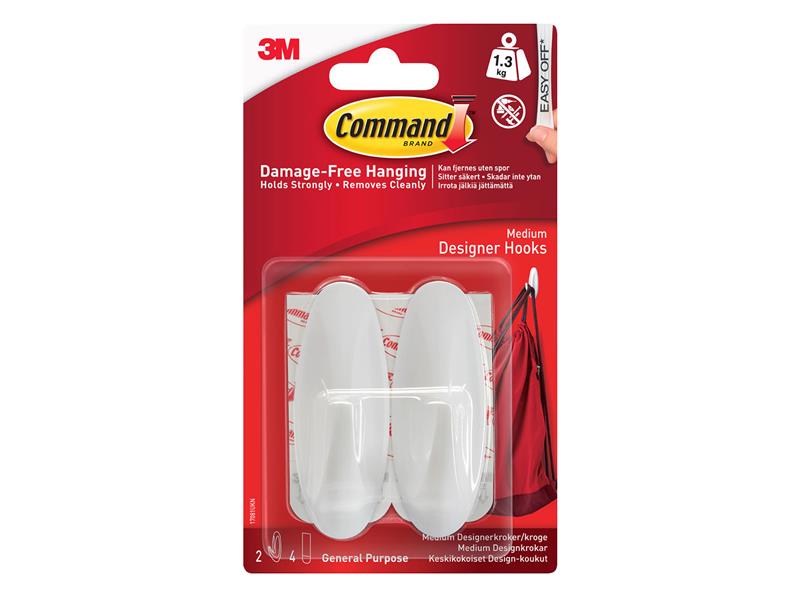 Medium White Designer Hooks (Pack 2), Command™