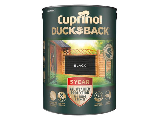 Ducksback 5 Year Waterproof for Sheds & Fences Black 5 litre, Cuprinol