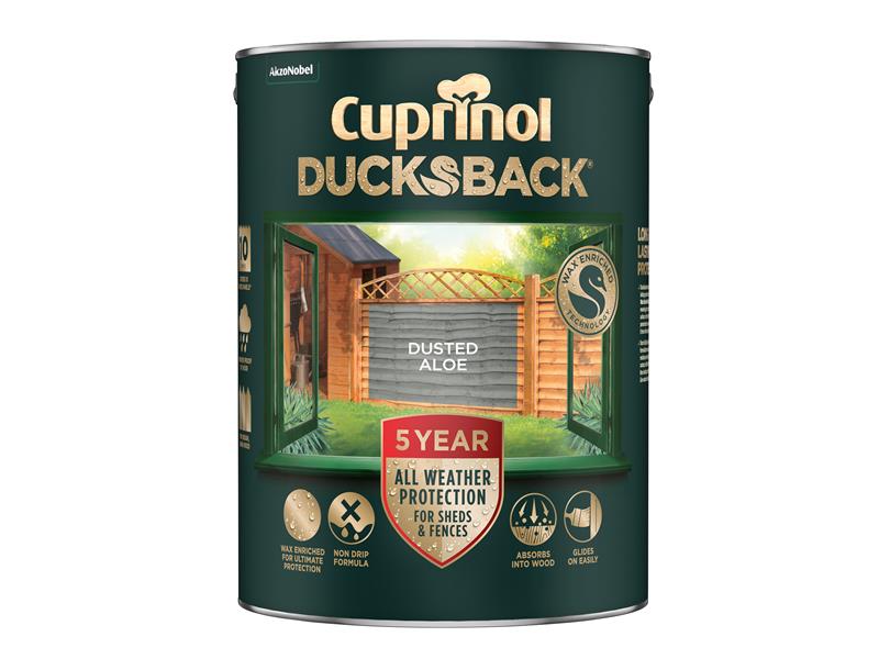 Ducksback 5 Year Waterproof for Sheds & Fences Dusted Aloe 5 litre, Cuprinol