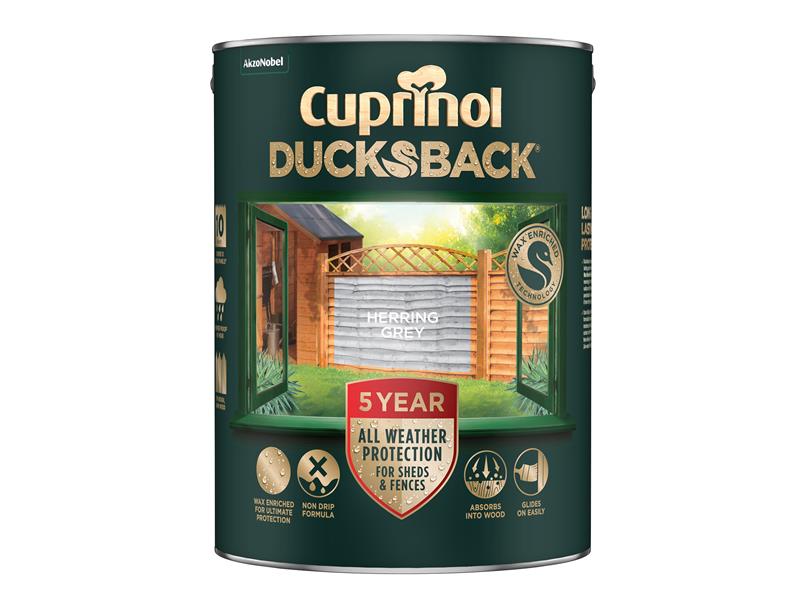 Ducksback 5 Year Waterproof for Sheds & Fences Herring Grey 5 litre, Cuprinol